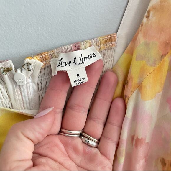 For Love & Lemons | Womens Zinna Midi Dress Lemonade Yellow Floral Smocked Small - Picture 6 of 12